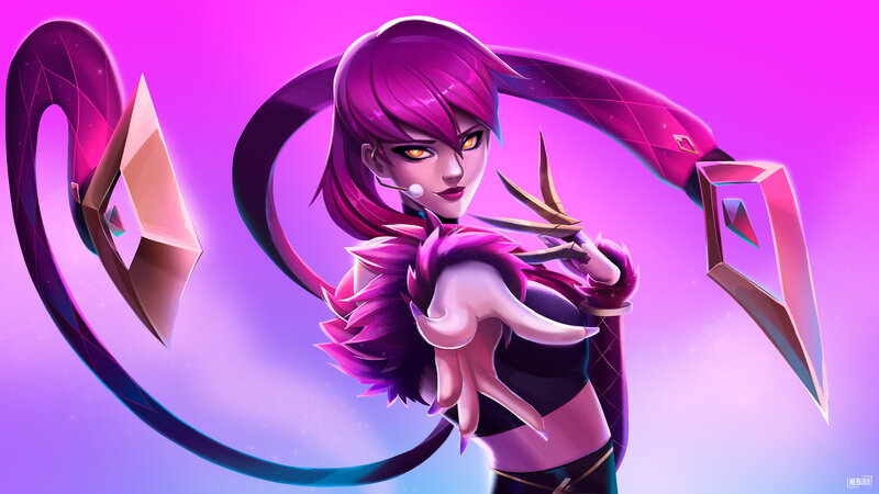 Purple-haired Character with Weapons