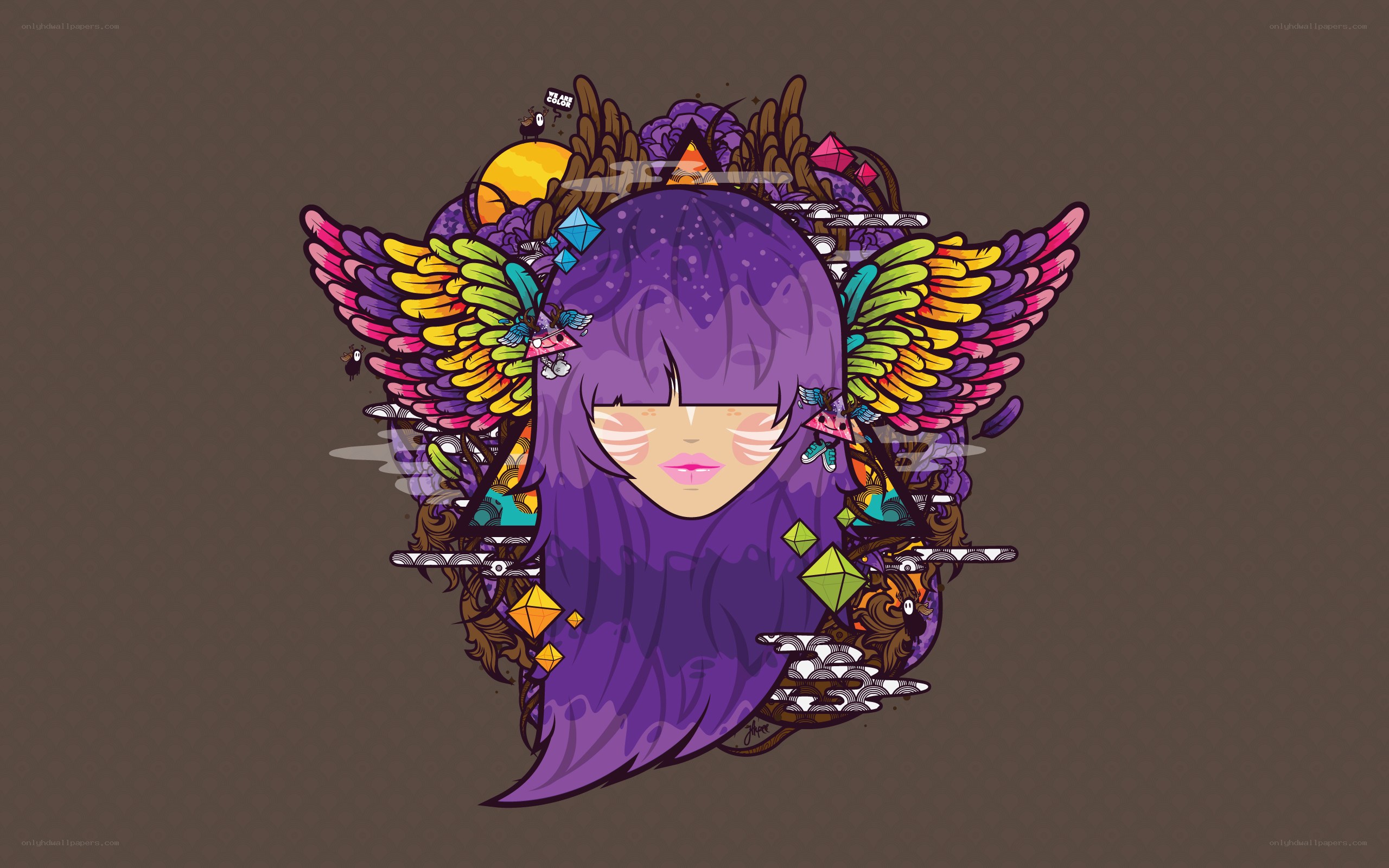 purple-haired character with wings