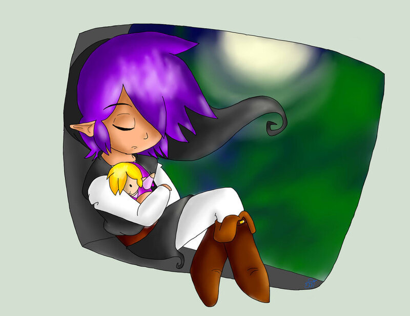 Purple-haired Elf Holding Doll