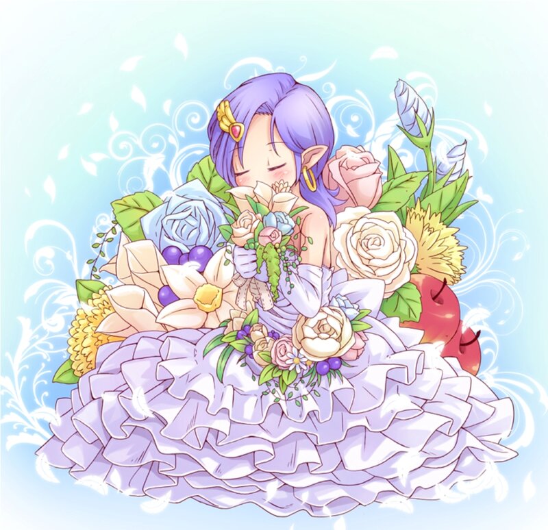 Purple-haired Elf in Flowers