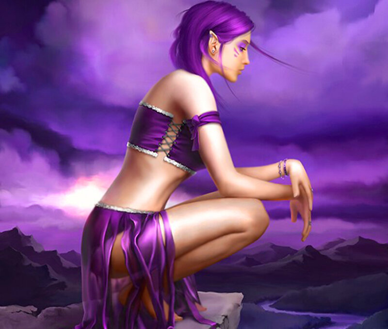Purple-haired Elf Woman