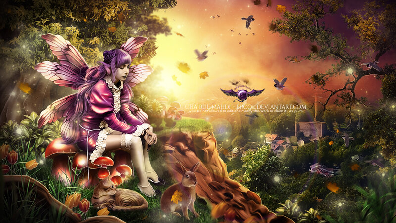 Purple-haired Fairy on Mushroom