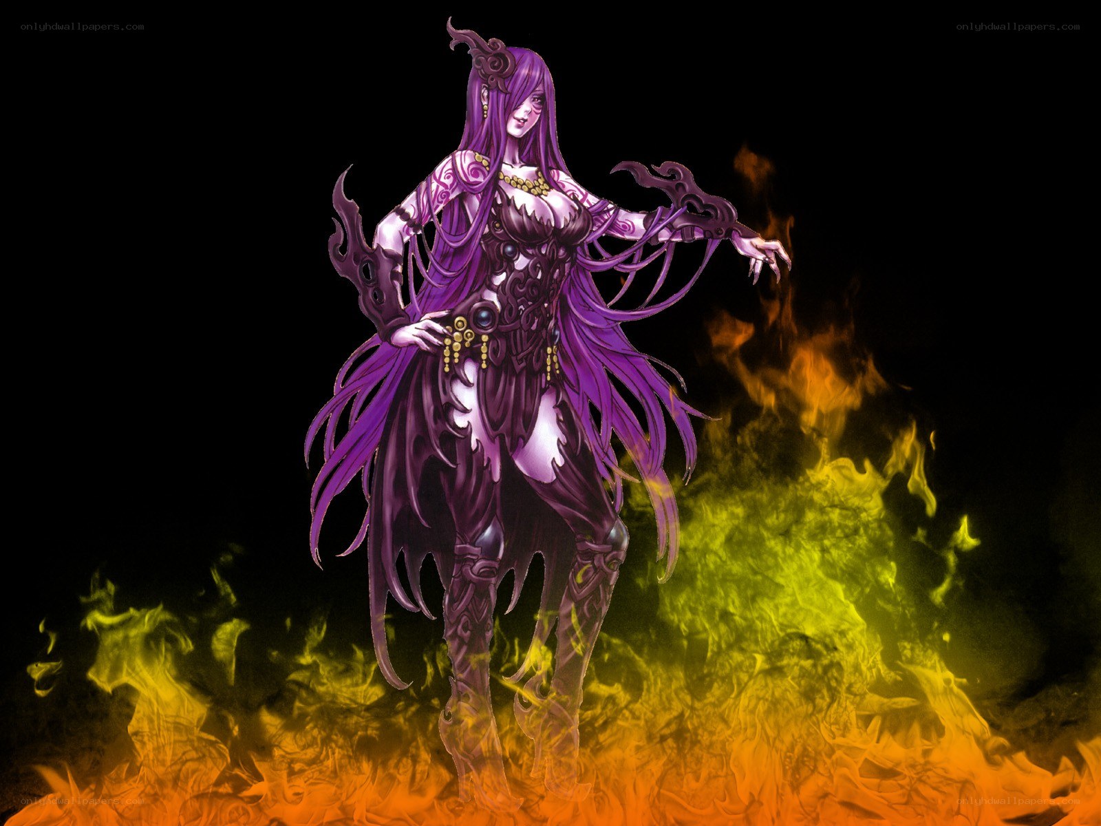 purple-haired fantasy warrior