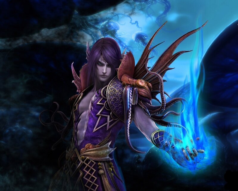 purple-haired fantasy warrior