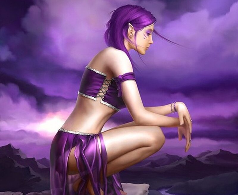 purple-haired fantasy woman