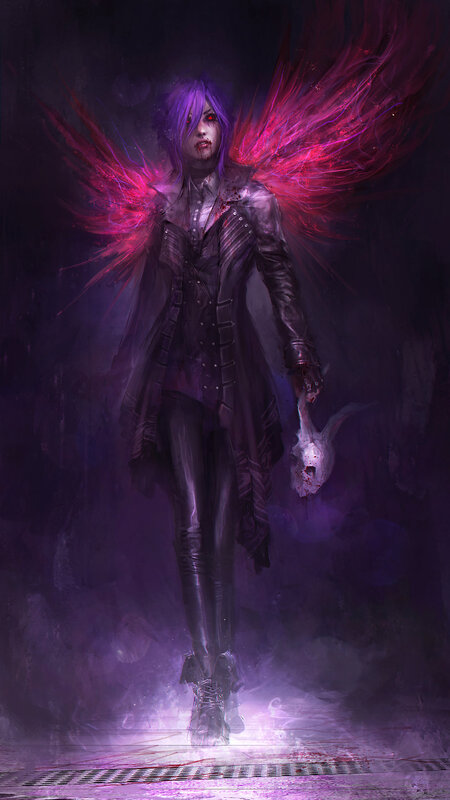 Purple-haired Figure with Wings