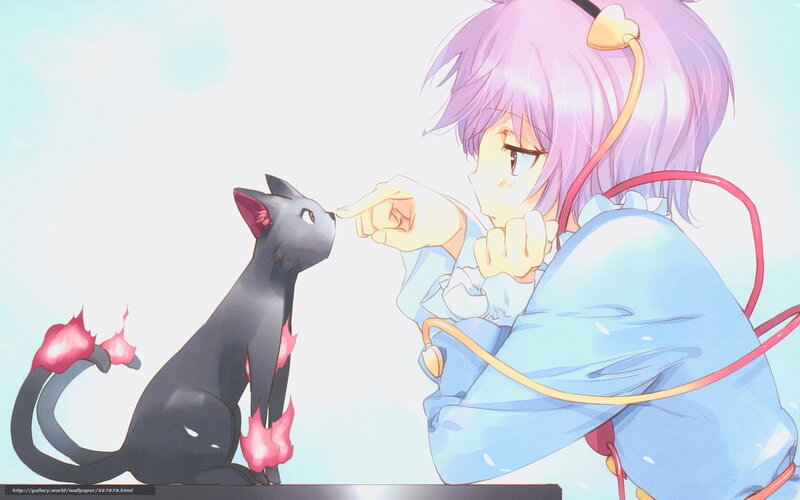 Purple-haired Girl and Black Cat — Blue, Calm, Anime