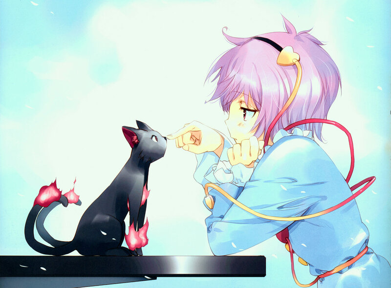 Purple-haired Girl and Black Cat — Blue
