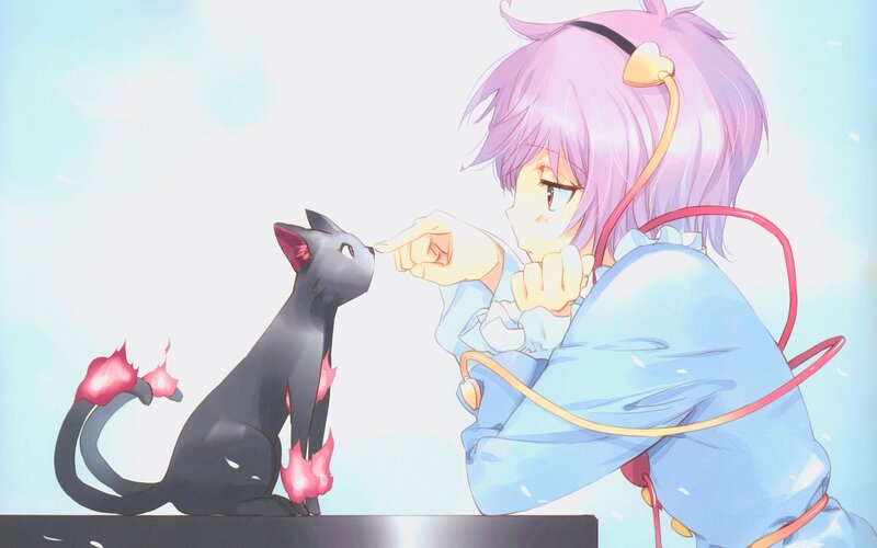 Purple-haired Girl and Black Cat