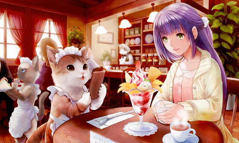 Purple-haired Girl at Cafe