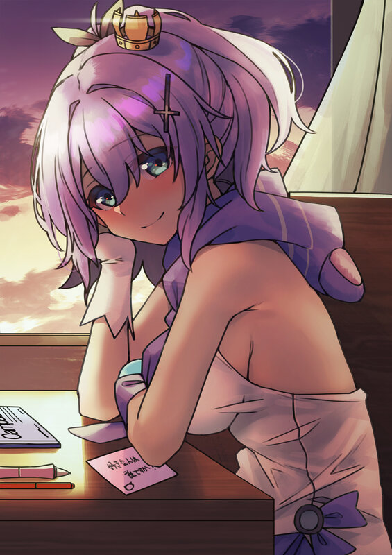 Purple-haired Girl at Desk — Purple