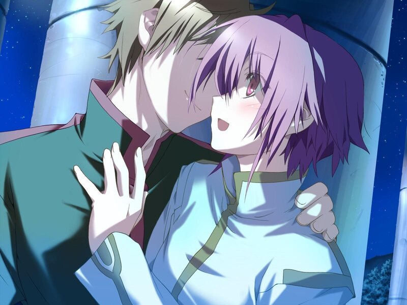 Purple-haired Girl Being Kissed