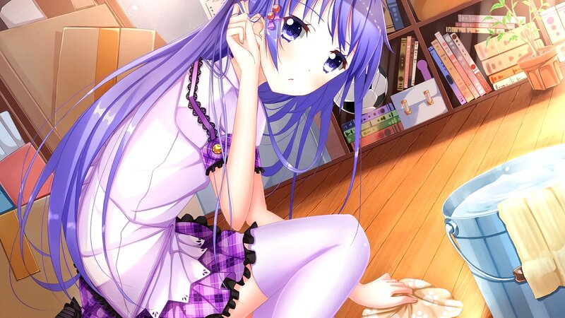 Purple-haired Girl Cleaning — Purple, Calm