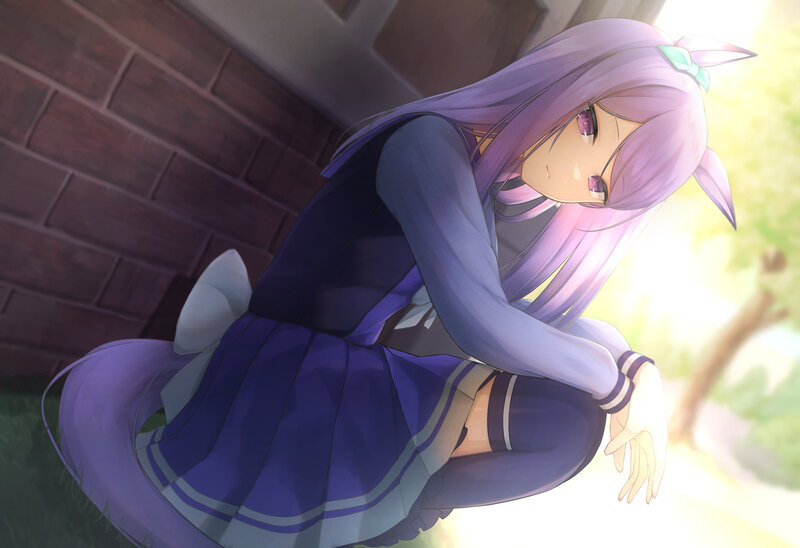 Purple-haired Girl Crouching