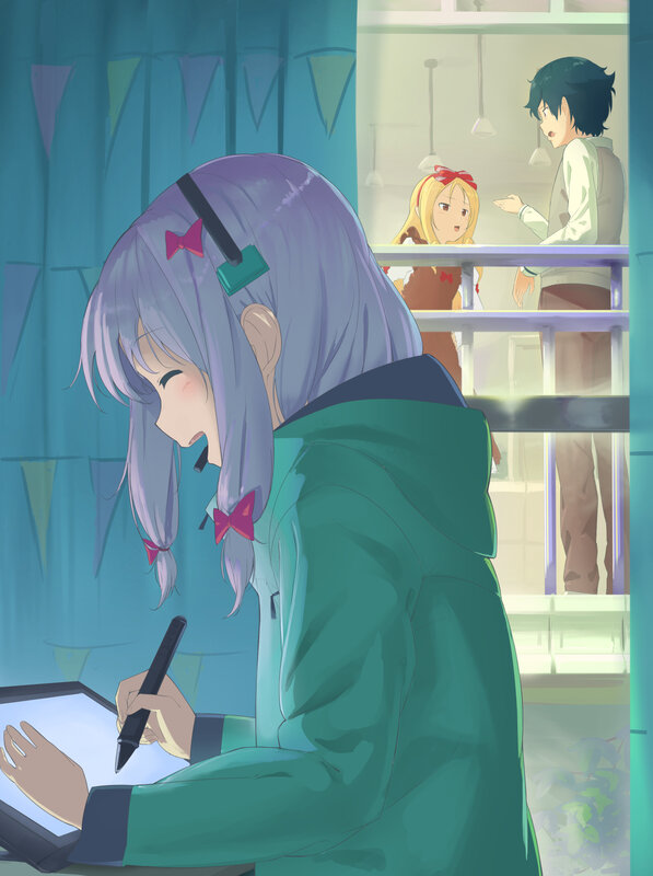 Purple-haired Girl Drawing