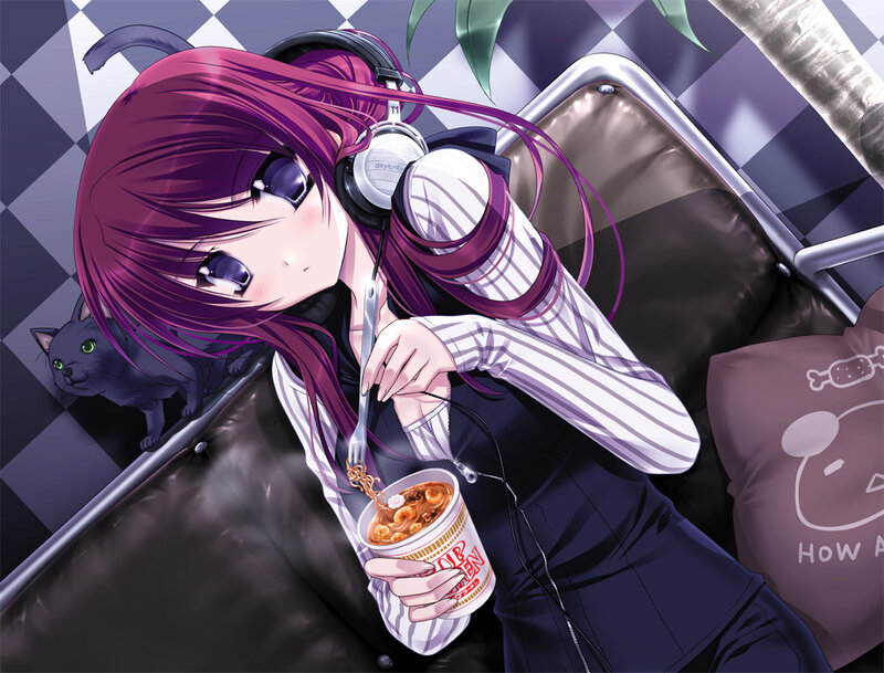 Purple-haired Girl Eating Noodles