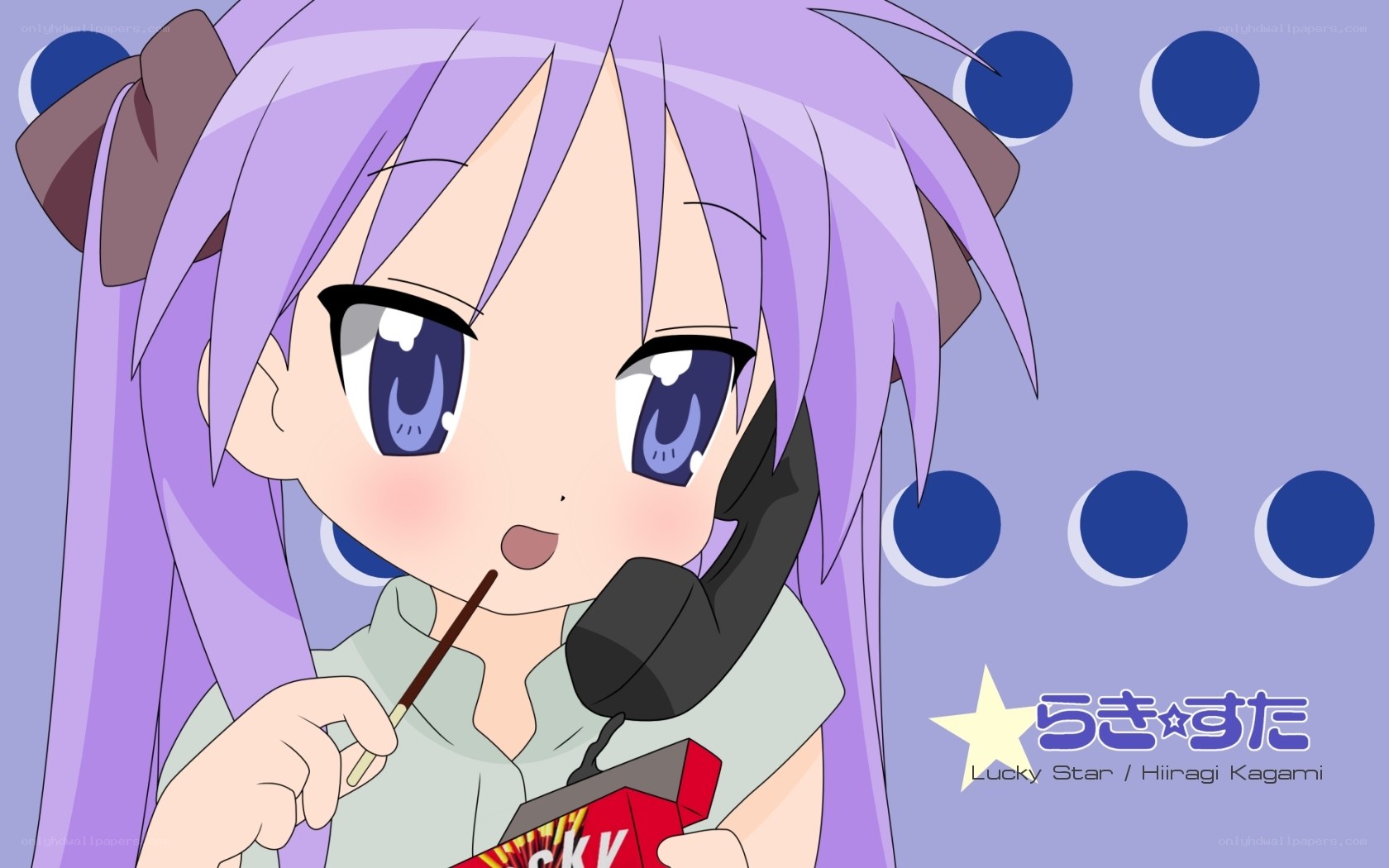 purple-haired girl eating snack