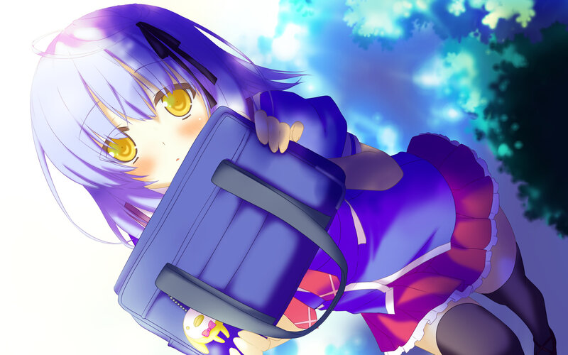 Purple-haired Girl Holding Bag