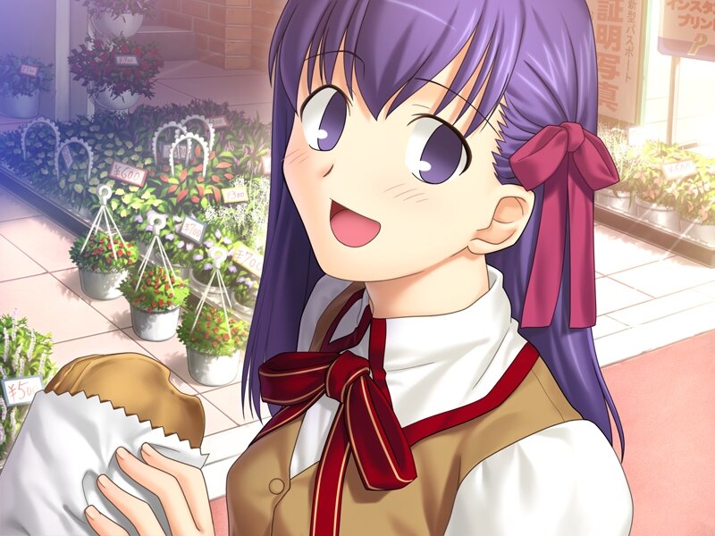 Purple-haired Girl Holding Bread