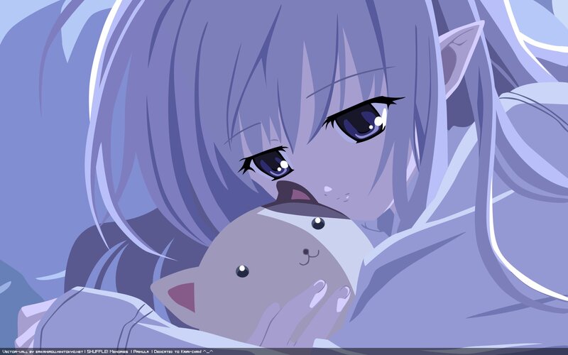 Purple-haired Girl Holding Cat — Purple, Calm, Anime