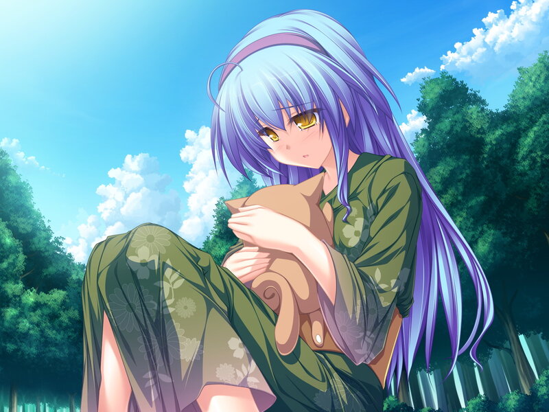 Purple-haired Girl Holding Cat