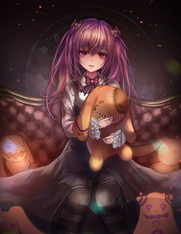 Purple-haired Girl Holding Doll — Purple, Melancholic