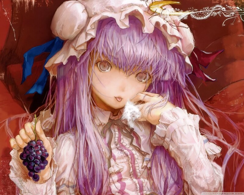 Purple-haired Girl Holding Grapes — Purple
