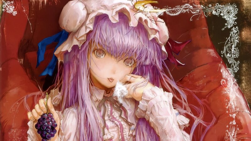 Purple-haired Girl Holding Grapes