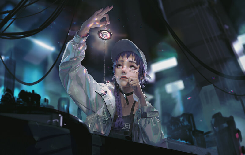 Purple-haired Girl Holding Light