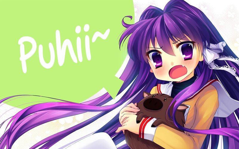Purple-haired Girl Holding Pig