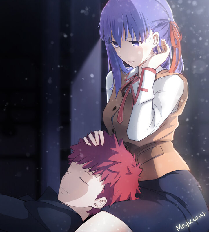 Purple-haired Girl Holding Red-haired Boy