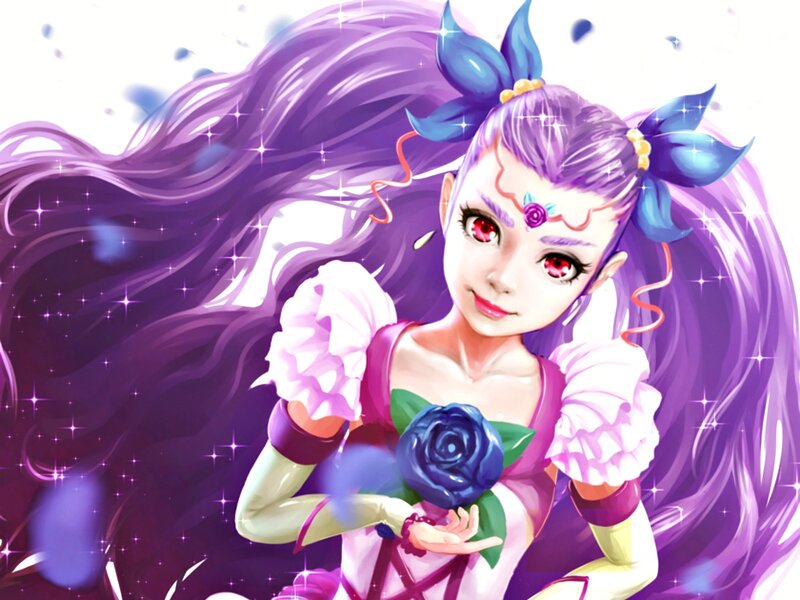 Purple-haired Girl Holding Rose