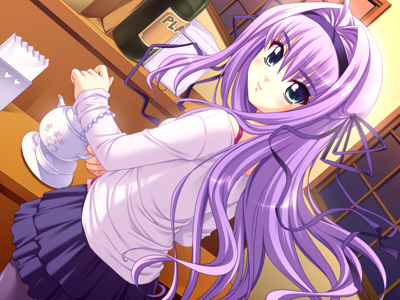 Purple-haired Girl Holding Teapot