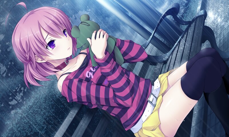 Purple-haired Girl Holding Toy