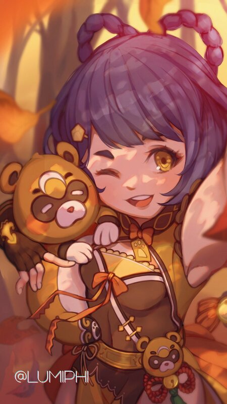 Purple-haired Girl Hugging Bear