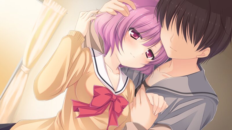 Purple-haired Girl Hugging Boy — Purple, Intimate