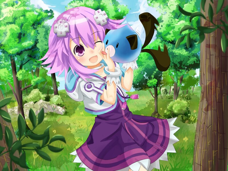 Purple-haired Girl Hugging Creature