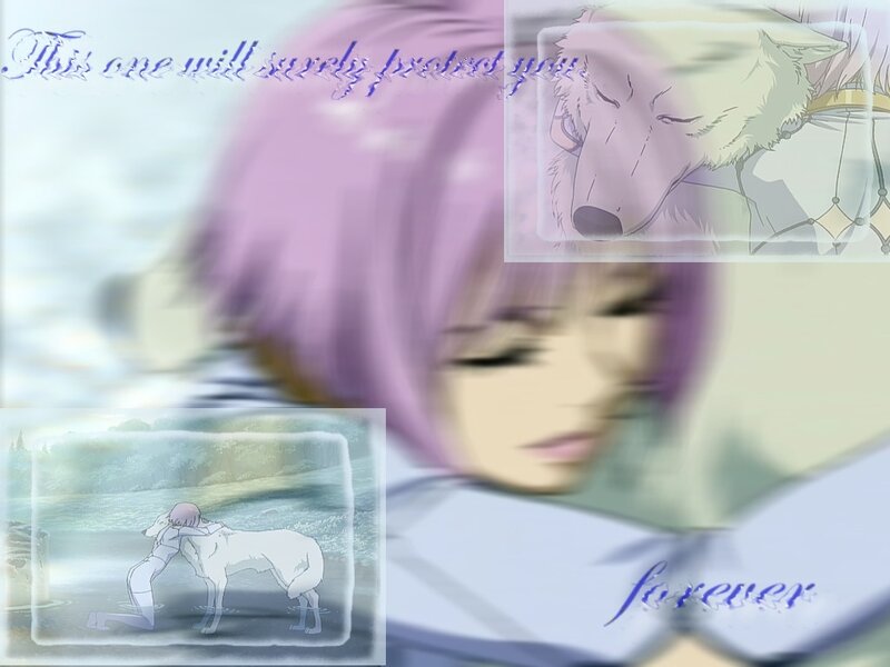Purple-haired Girl Hugging Wolf