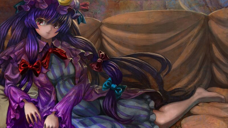 purple-haired girl in a purple dress