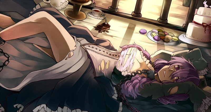Purple-haired girl in a tea party