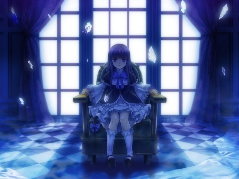 Purple-haired Girl in Chair — Blue, Dramatic