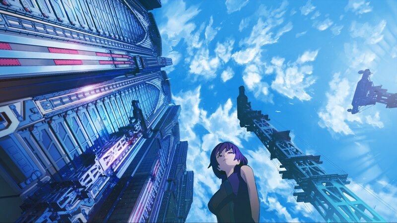 Purple-haired Girl in City — Blue
