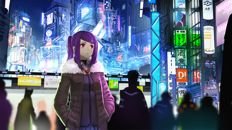 Purple-haired Girl in Coat — Purple