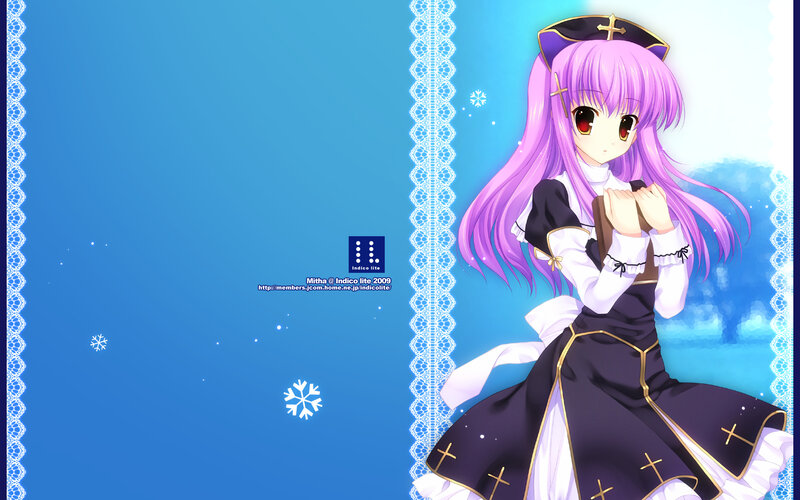 Purple-haired Girl in Dress — Blue, Calm