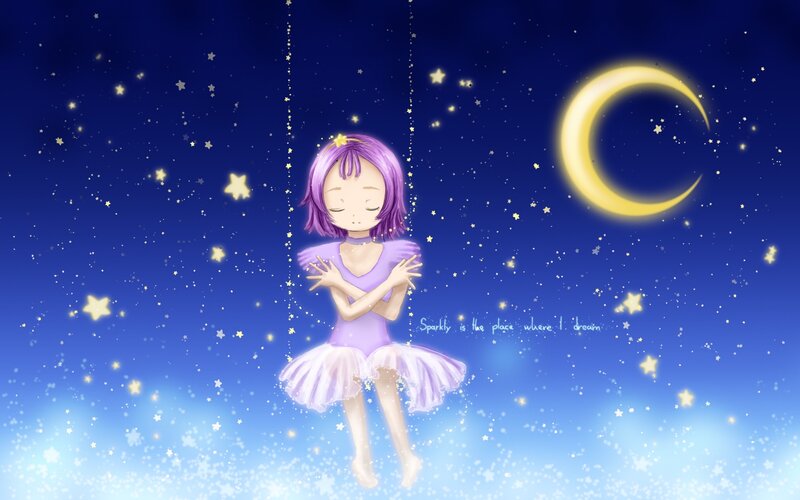 Purple-haired Girl in Dress — Blue, Serene