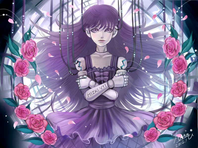 Purple-haired Girl in Dress — Purple, Dramatic, Digital Art