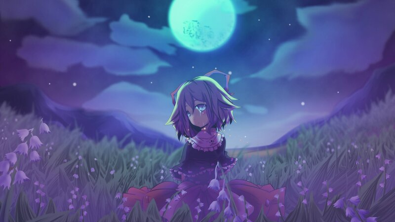 Purple-haired Girl in Field — Purple, Serene, Night
