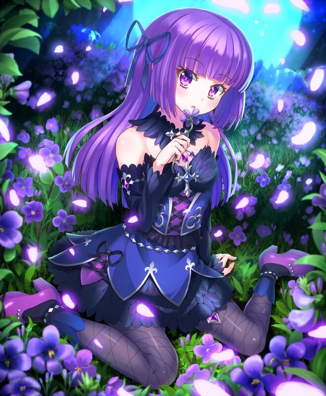 Purple-haired Girl in Field — Purple, Serene