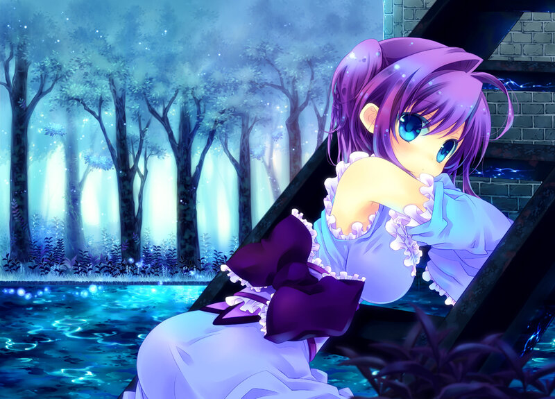 Purple-haired Girl in Forest — Blue