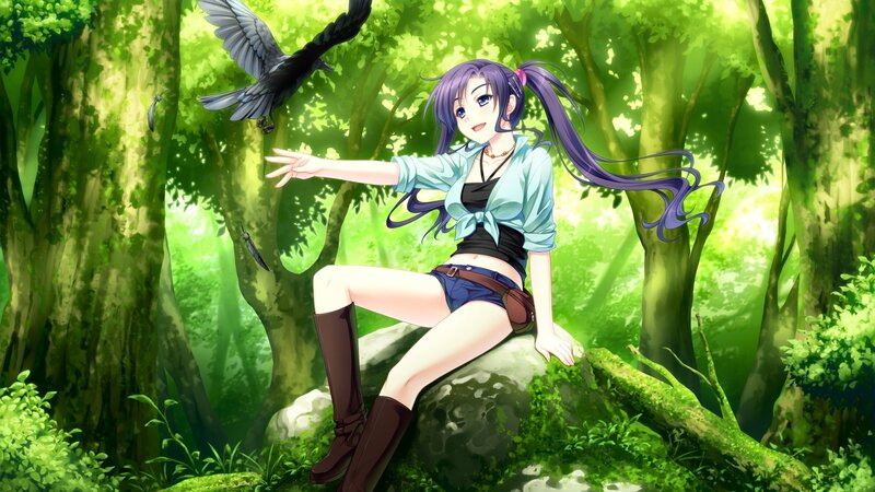 Purple-haired Girl in Forest — Green, Serene